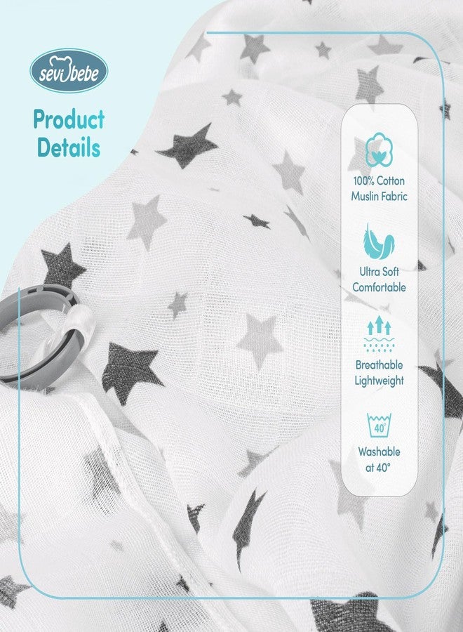 Sevi Bebe Muslin Stroller Cover - Versatile Baby Stroller Sunshade, Windbreaker, and Insect Shield - Stylish and Breathable Travel Accessory (Grey Star) - Image 4